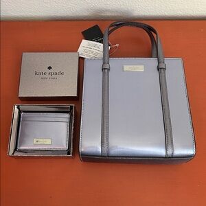 Kate Spade Metallic Patent Fabric Mini Crossbody Tote and Wallet Bundle